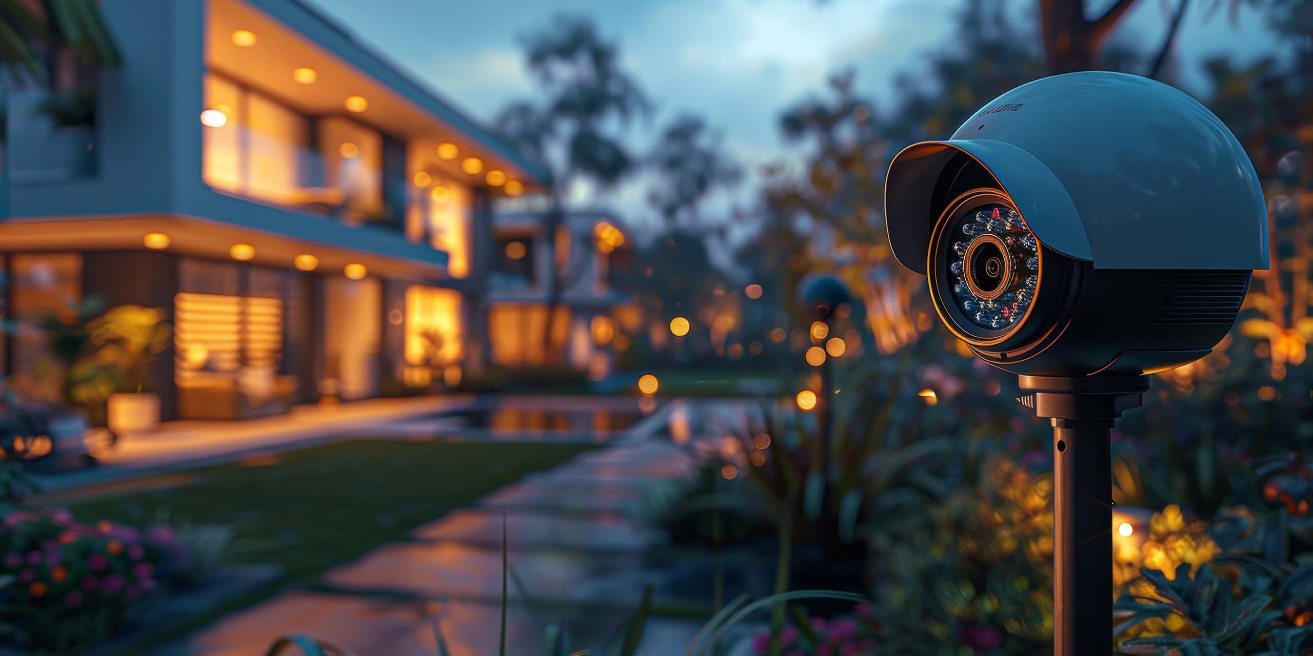 Surveillance cameras in the landscape of an estate